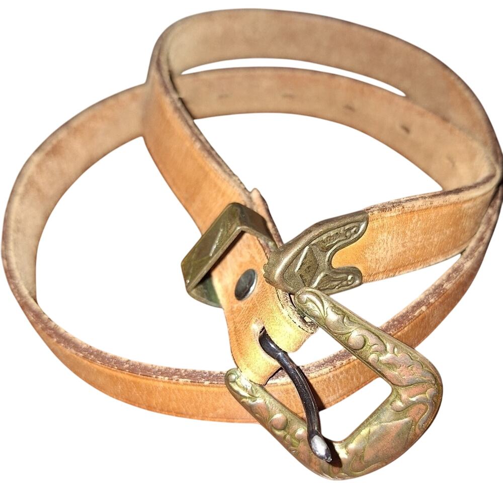 Women's 30 Leather‎ Belt with Floral Brass Buckle Boho Dress Belt Dress Accent